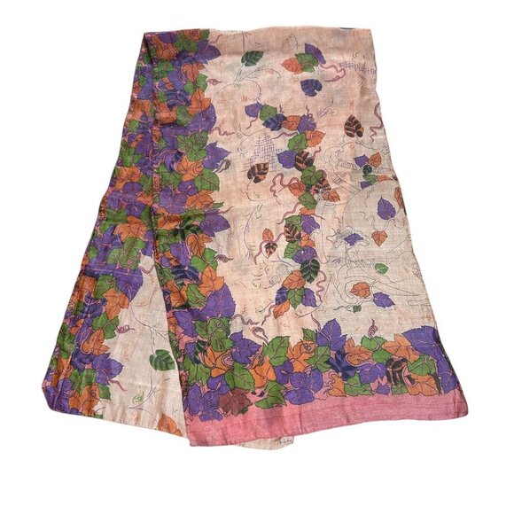 Zazou 100% Silk Leaf Design Rectangular Scarf - Picture 2 of 11